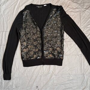 BCBG Max Azria Black Sequin V-Neck Cardigan XL